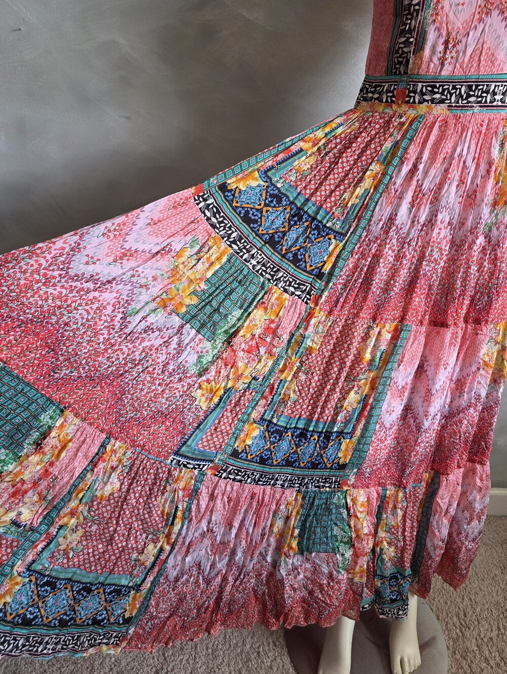 Anthropologie Bhanuni by Jyoti Alessandra Boho Maxi Dress Patchwork Print Sz 2 - Picture 4 of 15